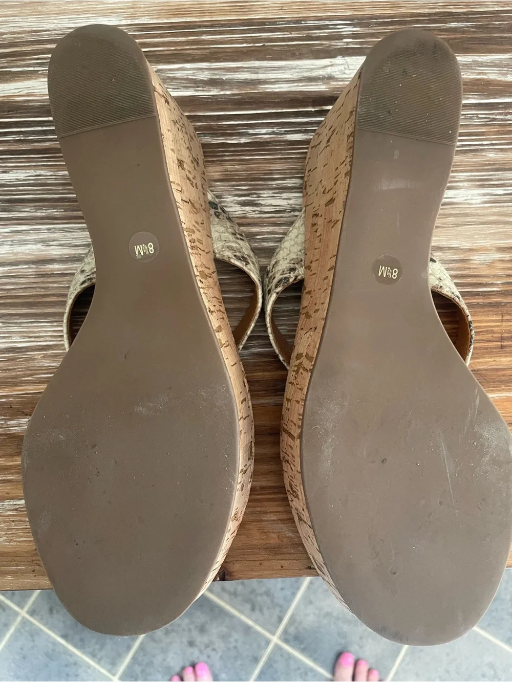Tory Burch Cork Wedge Sandals with Snake-Print Straps and Gold Logo
